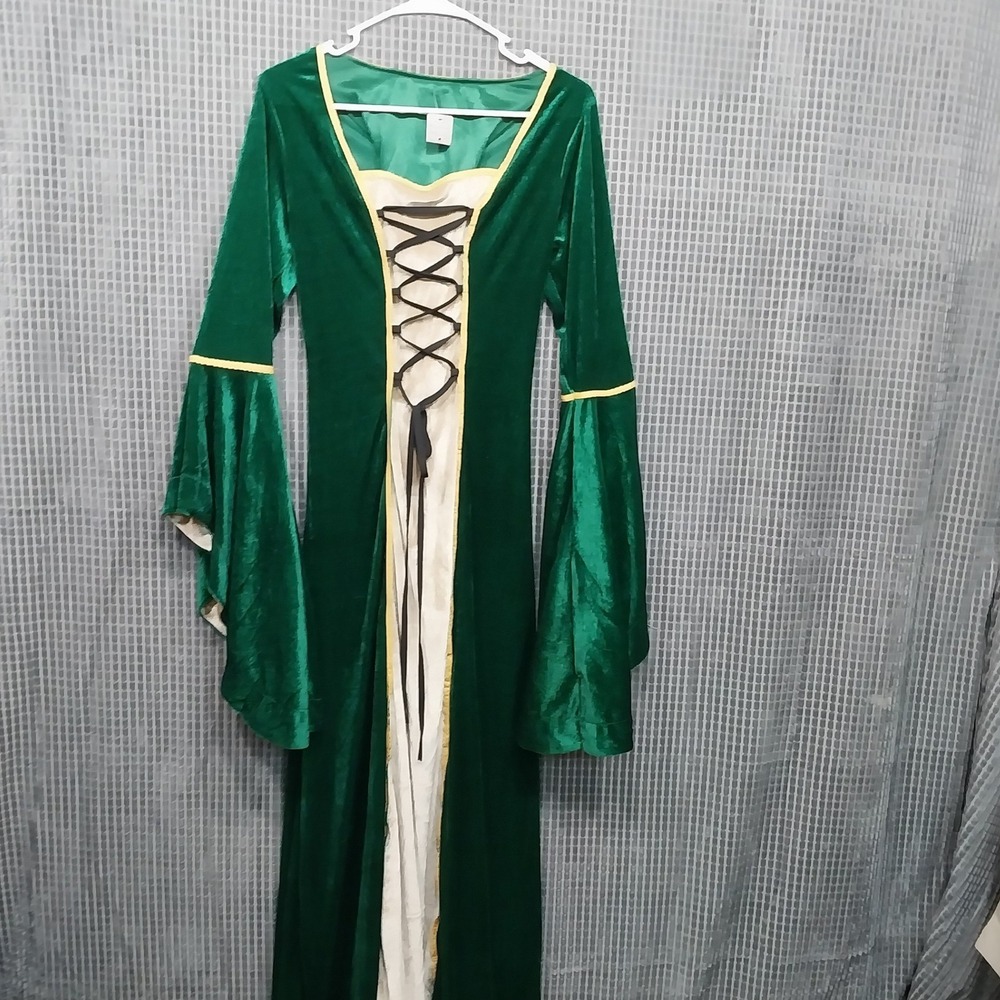 Renaissance Costume Dress Medieval Velvet Lace Up Women M Green New